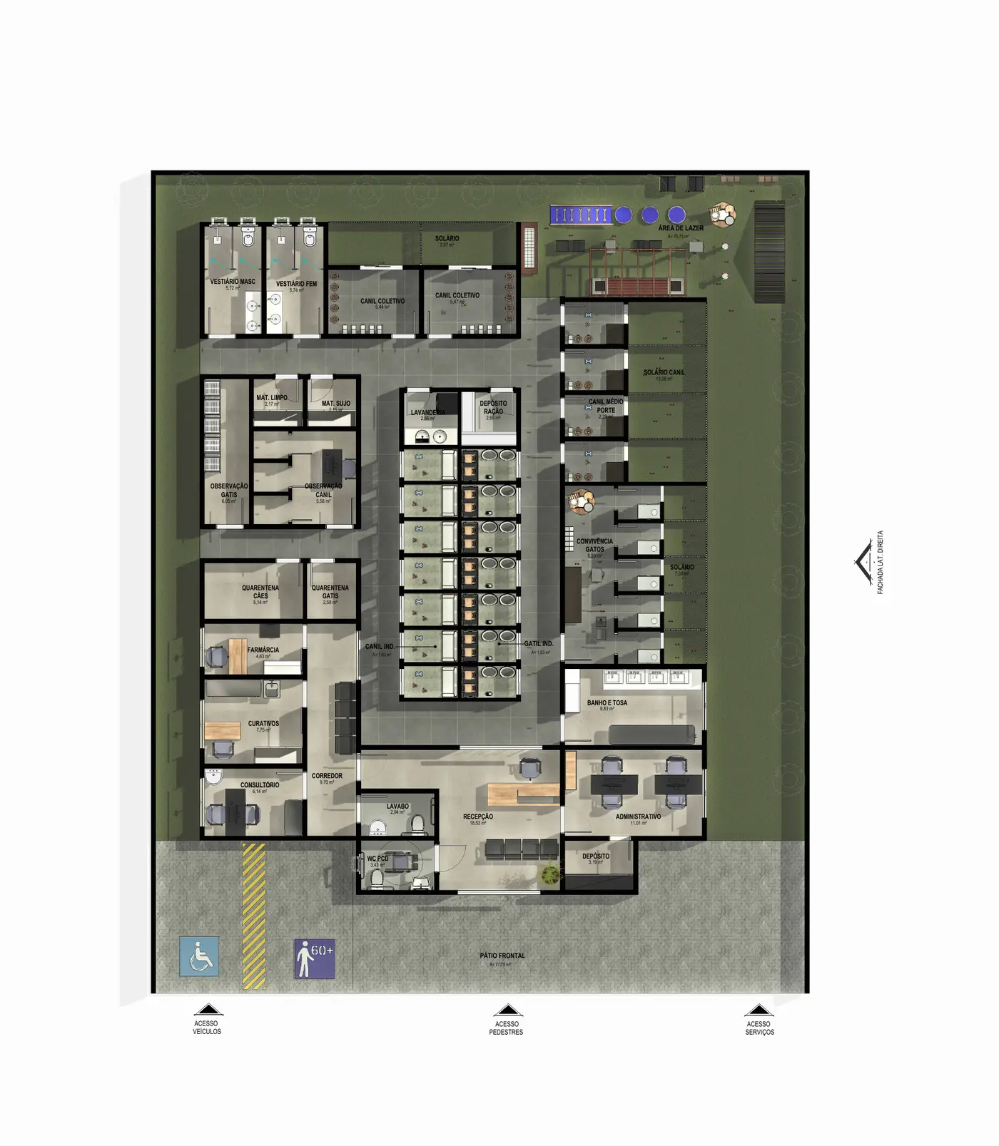 Planta humanizada da Clínica Veterinária e Centro de Acolhimento Canil/Gatil